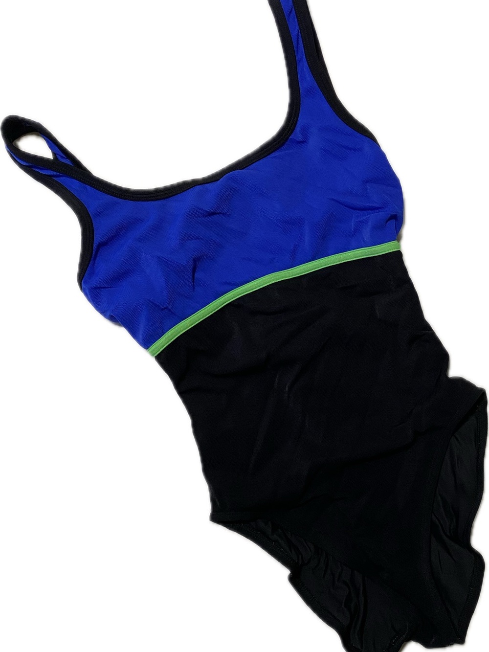 Anne Klein Blue & Black One-Piece Swimsuit with Green Trim